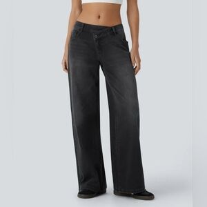 Halara Flex Asymmetric Low Rise Baggy Wide Leg Jean Medium X-tall New